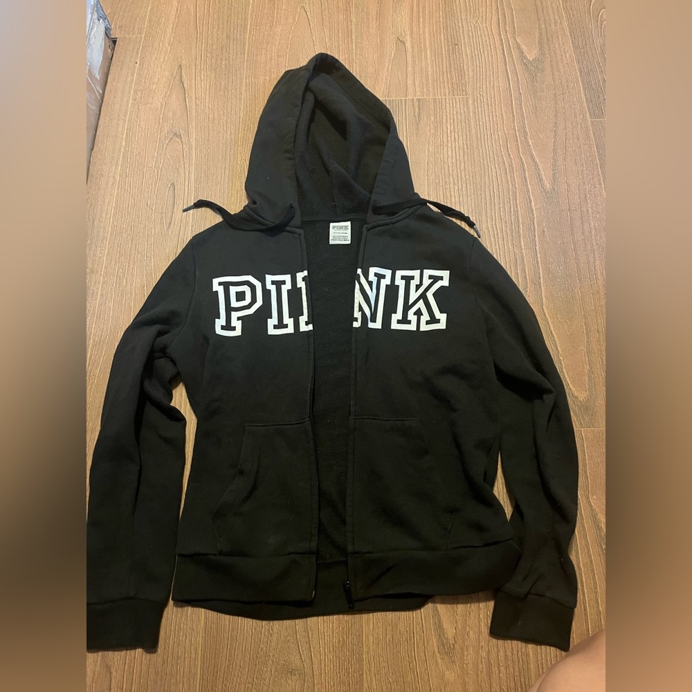 PINK Victoria’s Secret Black Zip Up Hoodie Size Small Great Condition